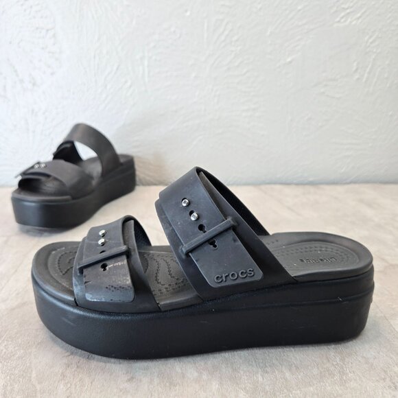 Crocs Platform Sandals 6 Black Rubber Retro Y2k Open Toe Flatform Chunky Slides - Picture 1 of 12